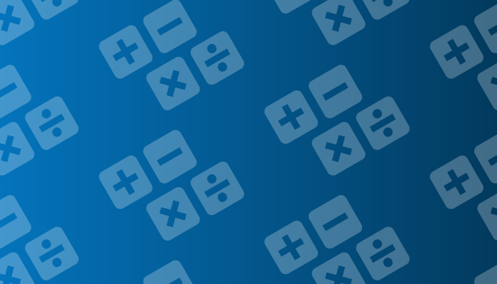 A symbol showing math operators (addition, subtraction, multiplication and division) inside squares and arranged in a 2x2 grid. The symbol is white and is repeated several times across a blue background.
