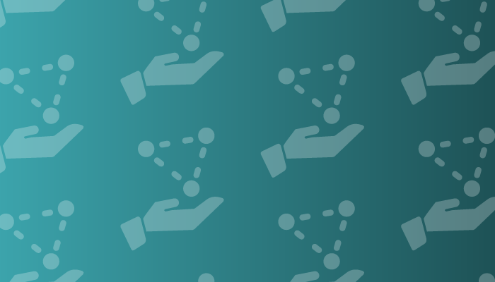 A symbol showing three circles arranged in a triangle and connected by dotted lines. The symbol is white and is repeated several times across a teal background.