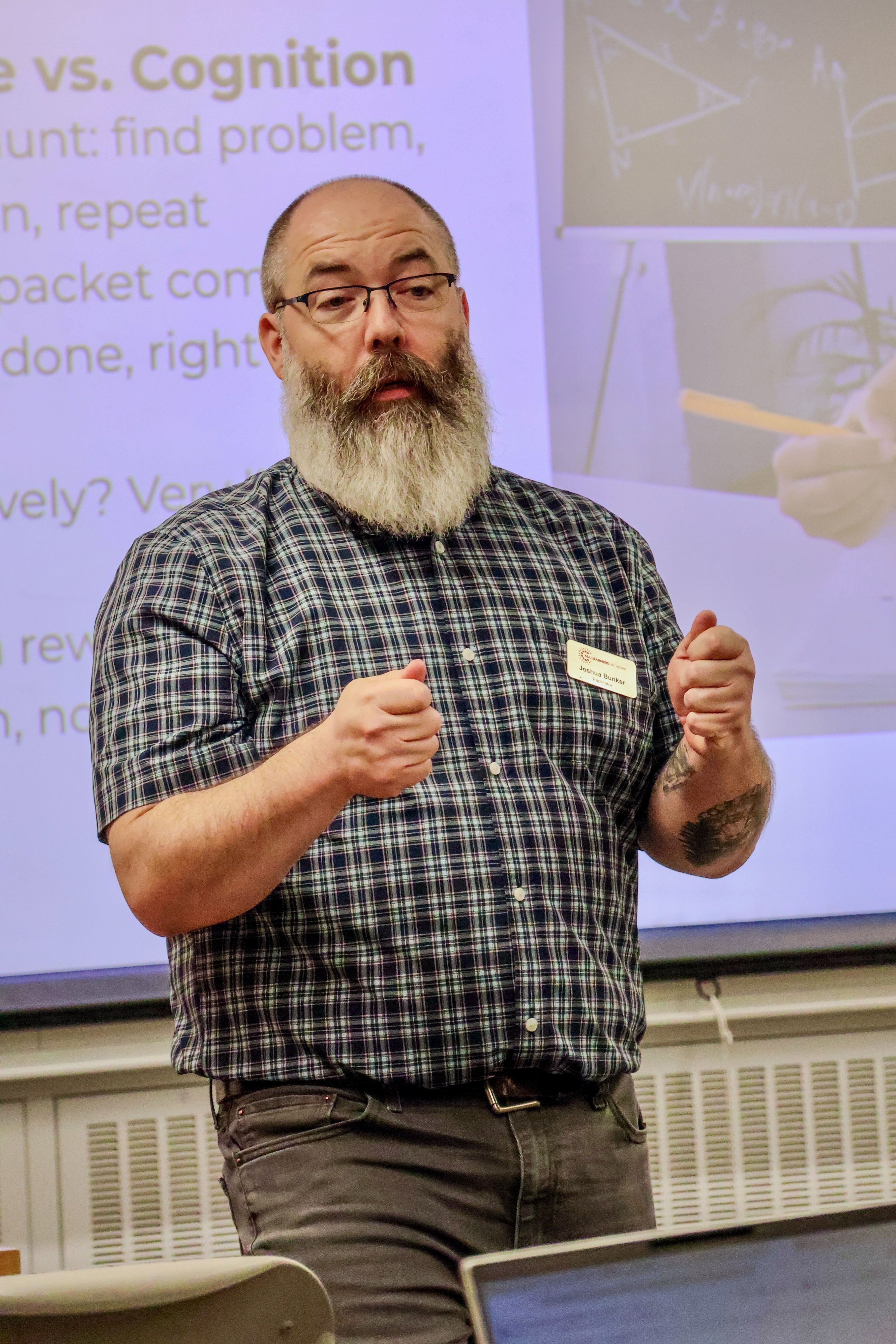Josh Bunker speaking to a group of teachers.