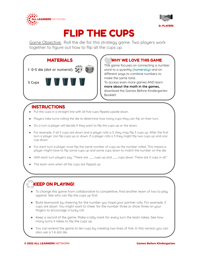 Free On Site Version Flip The Cups - ALN Games Before Kindergarten